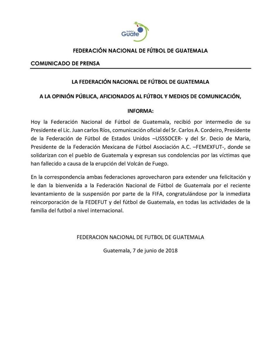 El comunicado de la Federación Nacional de Futbol (Fedefut)