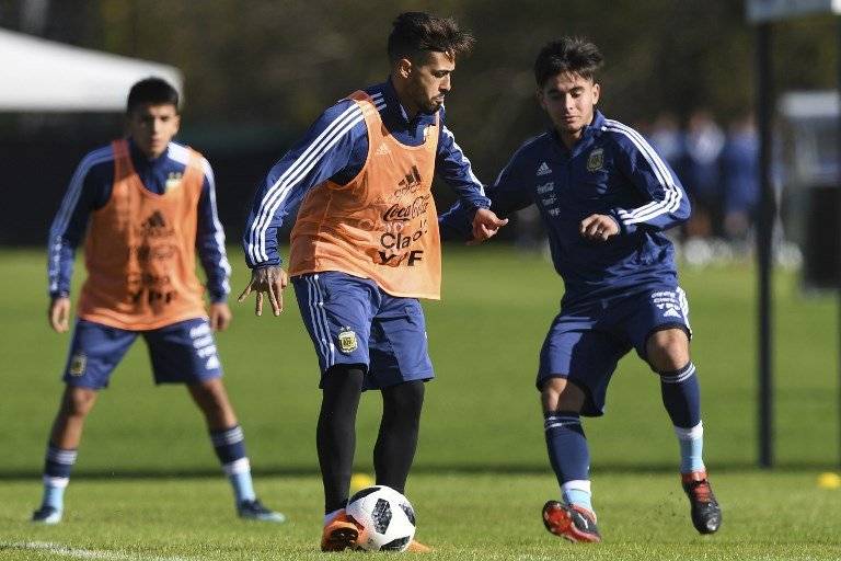 Manuel Lanzini en un entreno de la selección argentina