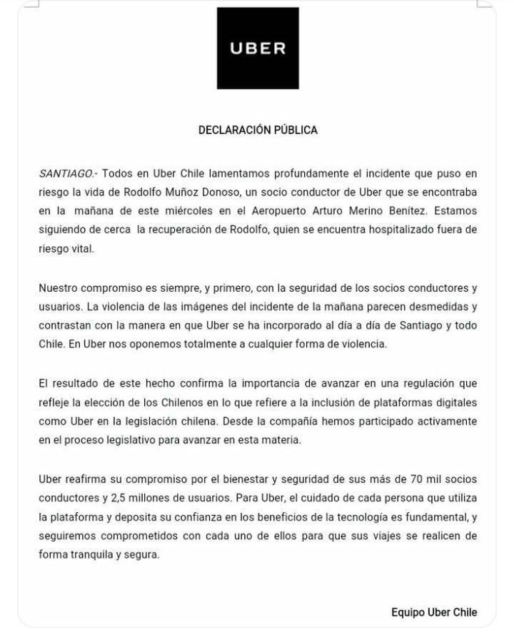comunicado uber chile
