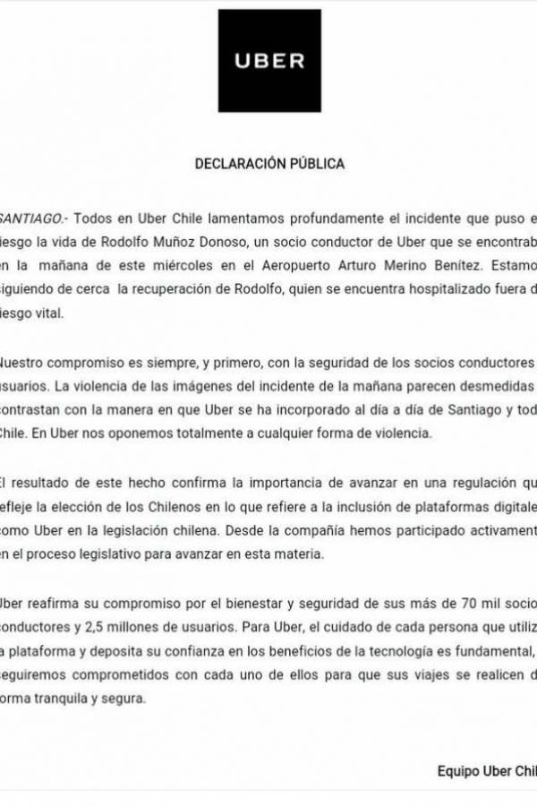 comunicado uber chile
