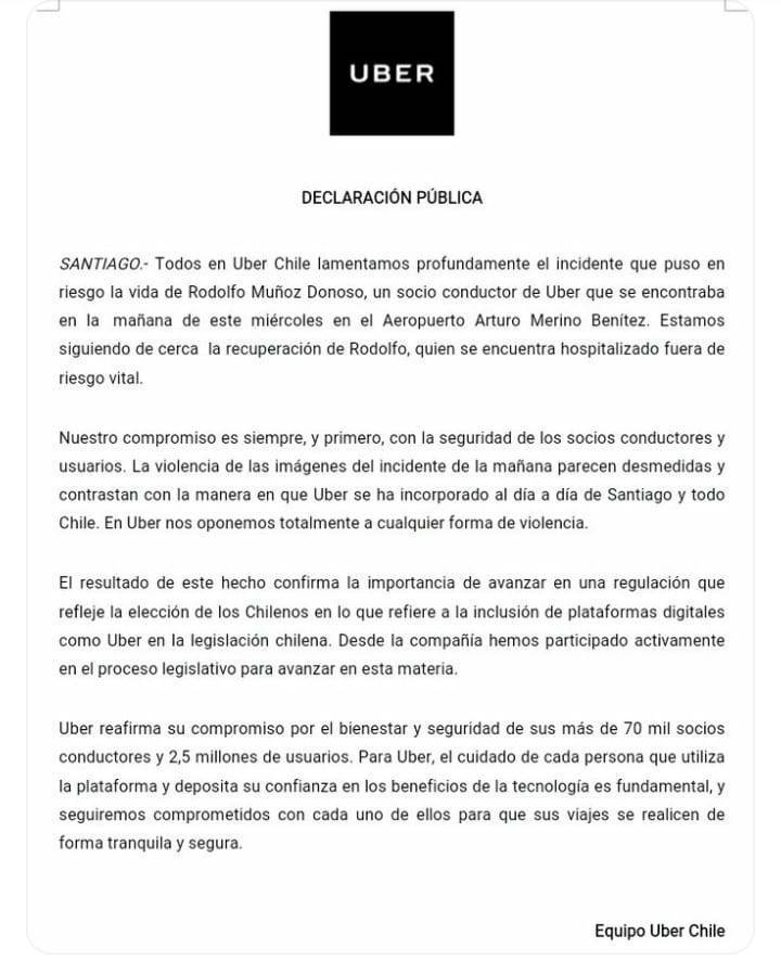 comunicado uber chile