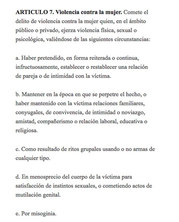Artículo 7 Ley femicidio