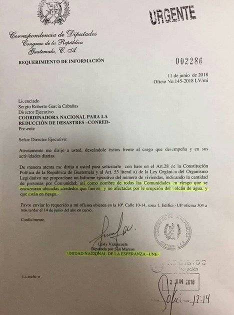 Fotografía de la carta remitida por la diputada.