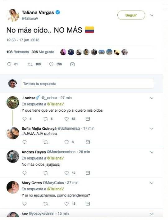 Captura de pantalla Twitter Taliana Vargas