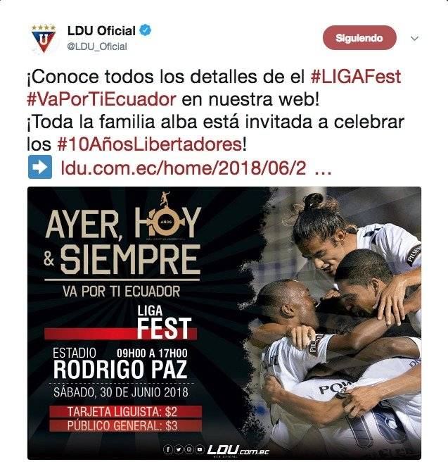 Liga de Quito botará la casa por la ventana en el Rodrigo Paz por los 10 años de la Copa Libertadores