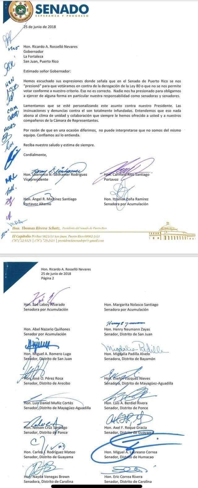 Carta Senadores