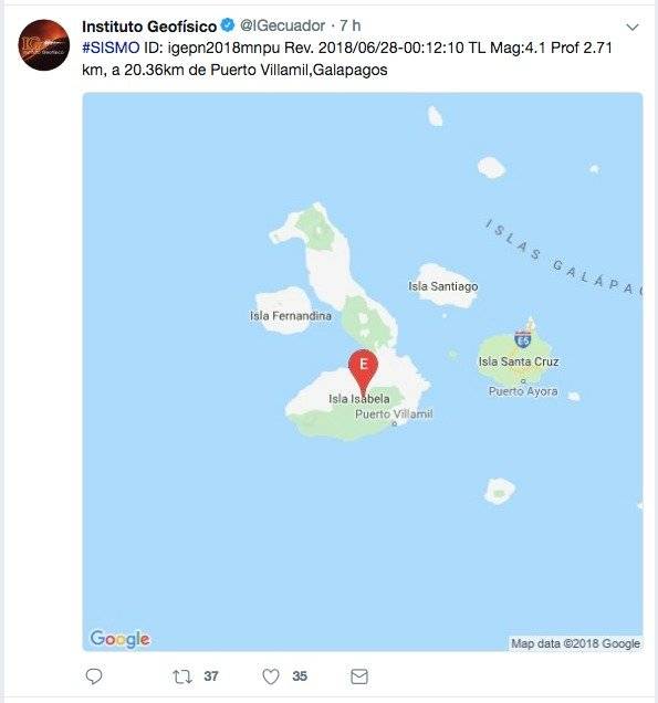 3 sismos se registraron el Galápagos