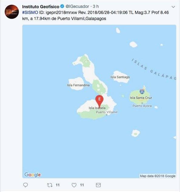 tres sismos se registraron Galápagos