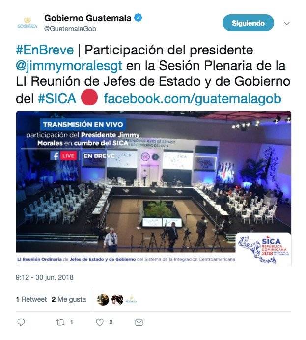 Gobierno anunció que se transmitiría el discurso del presidente Jimmy Morales en la cumbre del SICA.