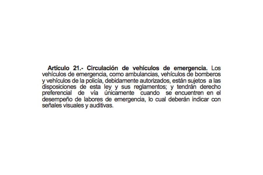 Artículo 21 de Ley de Tránsito