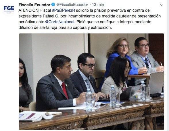 Fiscal Paúl Pérez solicitó la prisión preventiva en contra de Rafael Correa