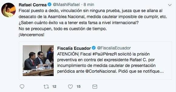 Rafael Correa se pronuncia tras petición de prisión preventiva del Fiscal Paúl Pérez