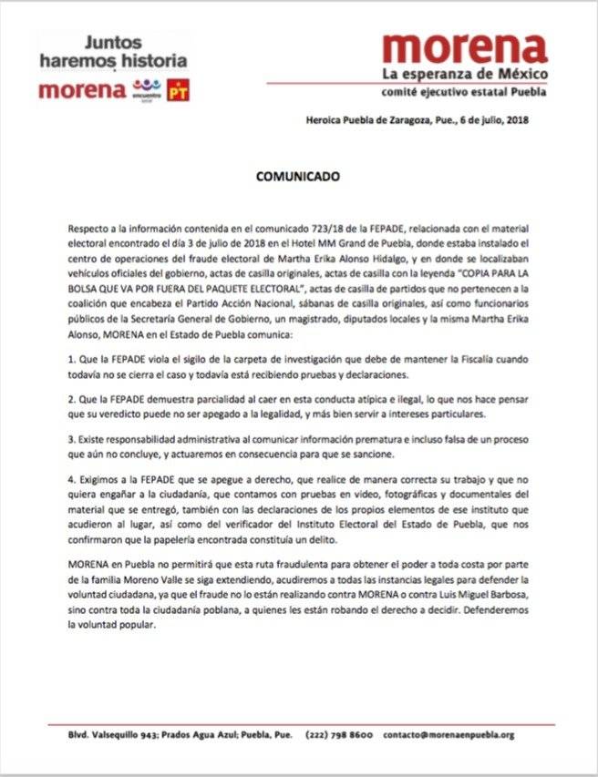 Comunicado de Morena