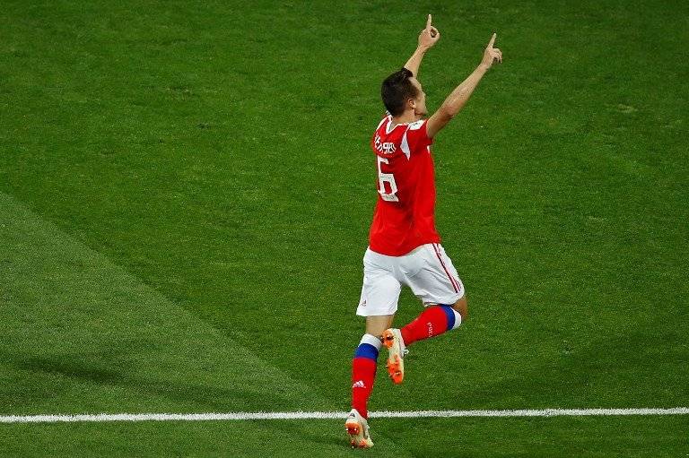 Cheryshev celebra su cuarto tanto en el Mundial.