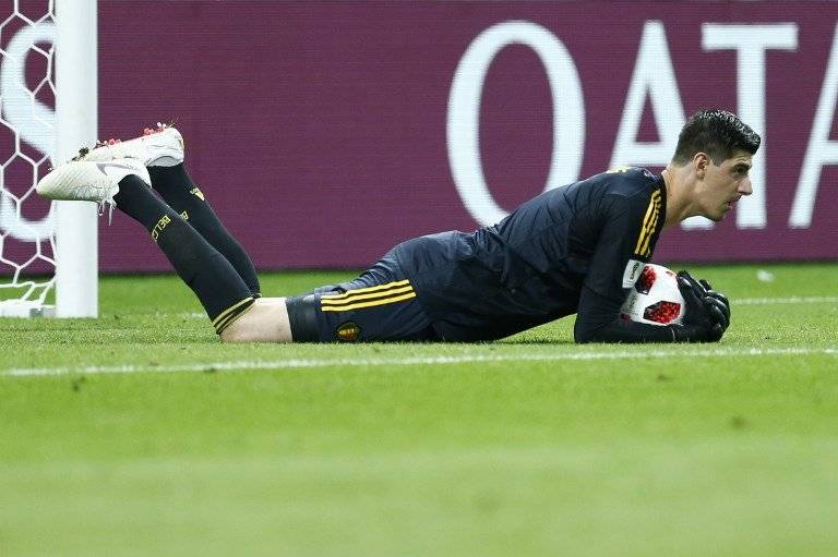Courtois en una práctica de Bélgica en el Mundial