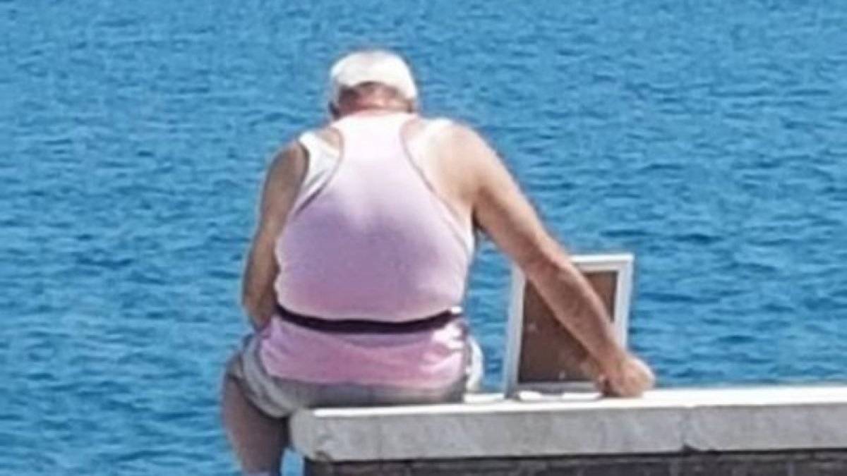 Anciano foto mar esposa
