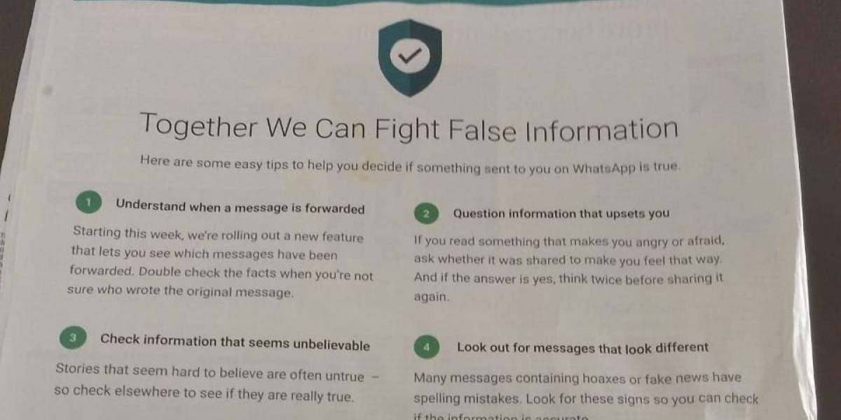 WhatsApp publica anuncio a página completa en diario de India para combatir noticias falsas