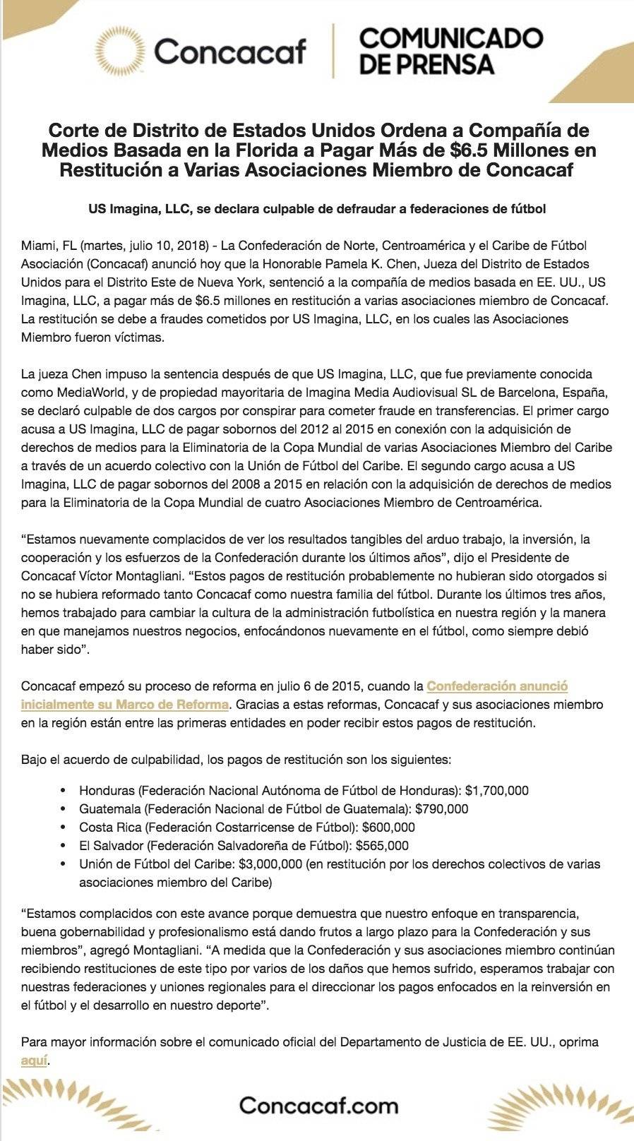 Comunicado de la Concacaf
