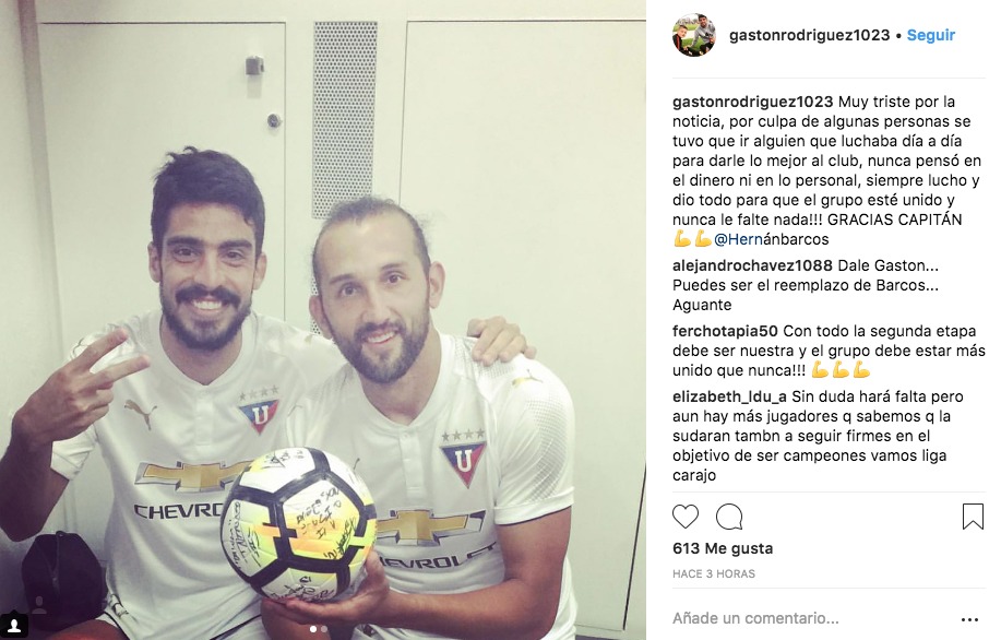 Gastón Rodríguez dijo que hay culpables de la salida de Hernán Barcos ¿Problemas internos ocasionaron la salida de Hernán Barcos de Liga de Quito?