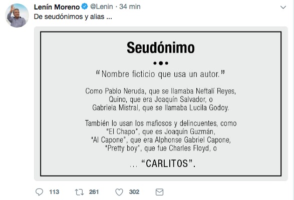 La indirecta del presidente Lenín Moreno a...'Carlitos'