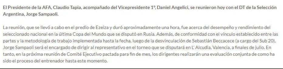 Confirmación de la continuidad de Jorge Sampaoli