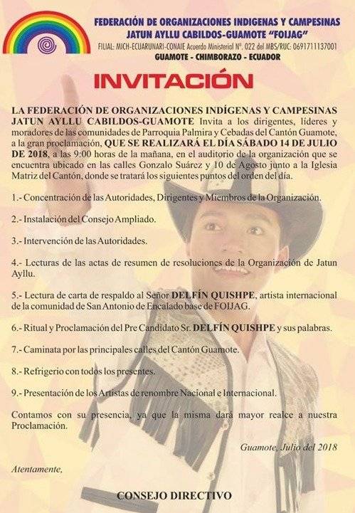Delfín Quishpe presentará su precandidatura a la Alcaldía de Guamote
