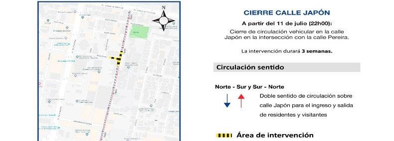 Calle Japón estará cerrada durante tres semanas por trabajos del Metro de Quito