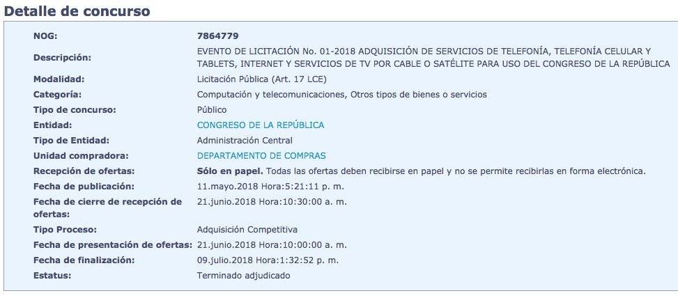 evento en Guatecompras del Congreso para comprar celulares