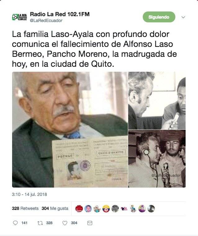 Alfonso Laso Bermeo falleció la madrugada de este 14 de julio de 2018