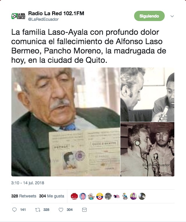 Alfonso Laso Bermeo falleció la madrugada de este 14 de julio de 2018 Alfonso Laso Bermeo falleció la madrugada de este 14 de julio de 2018
