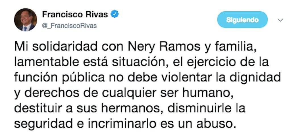 Pronunciamiento del exministro de Gobernación, Francisco Rivas Lara, por la captura del hermano del exdirector de la PNC, Nery Ramos.