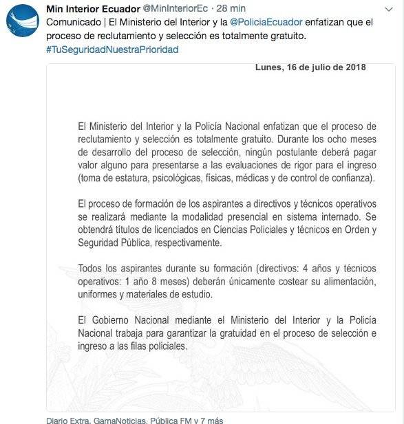 Reclutamiento y selección de la Policía Nacional es gratuito, aclaran autoridades