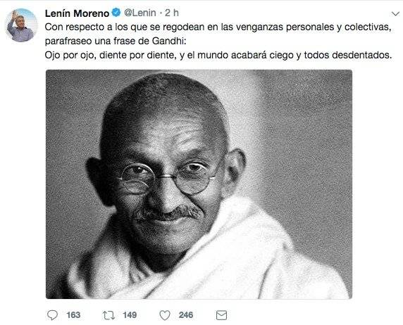 Lenín Moreno habla de "los que se regodean en las venganzas personales"