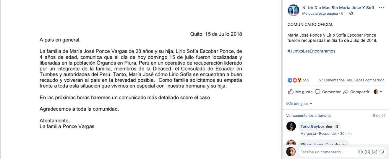 María José Ponce y Lirio Sofía fueron localizadas con vida María José Ponce y Lirio Sofía fueron localizadas con vida