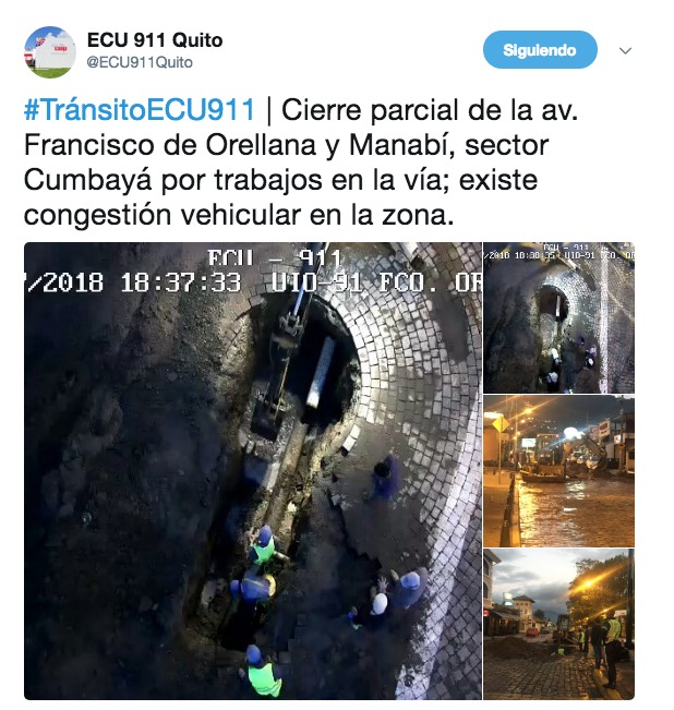 Se reporta congestión vehicular en zona comercial de Cumbayá por trabajos en la vía