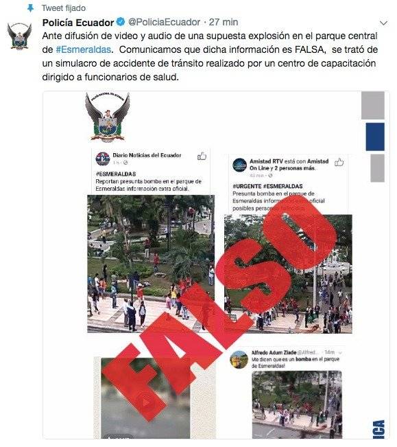 Policía Nacional desmiente supuesto video de explosión en Esmeraldas