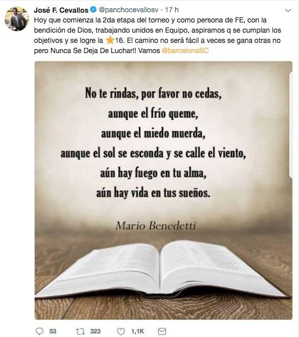 José Francisco Cevallos y su mensaje para Barcelona SC en la segunda etapa del campeonato