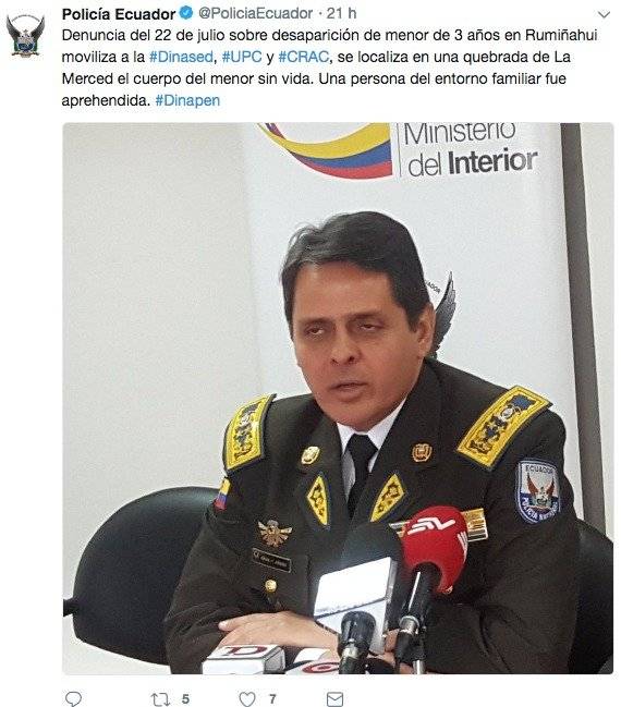 Quito: Presunto asesino de niño de tres años sería primo de la madre