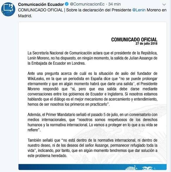 la embajada de Ecuador en Londres