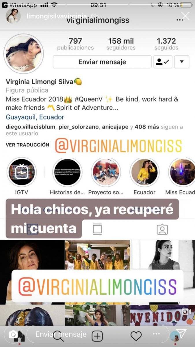 Cuenta de Instagram de Virginia Limongi