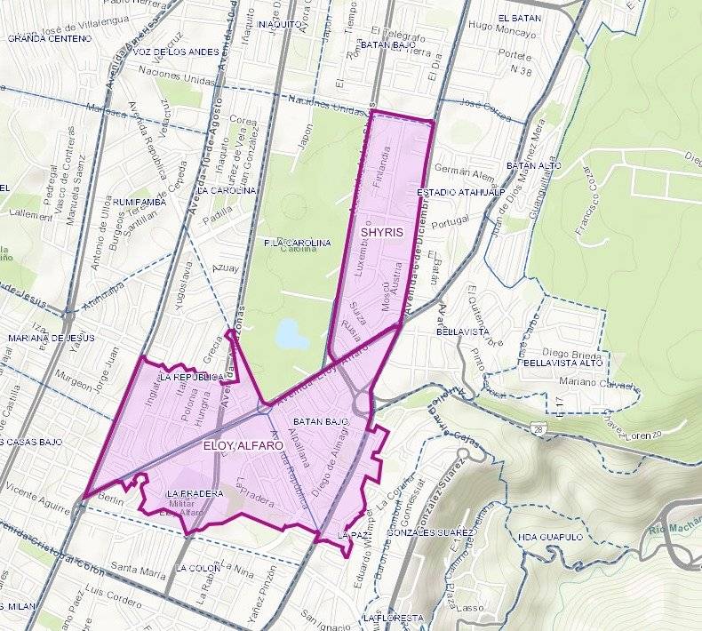 Mapa de suspensión del servicio de agua potable en La Carolina Bajo