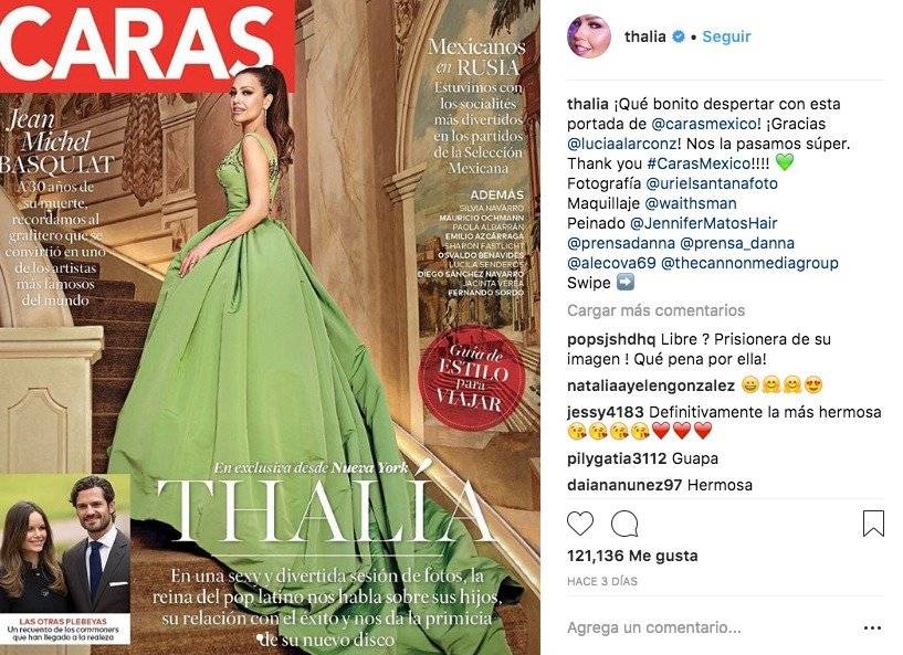 Thalía apareció en la portada de la revista Caras México. Ella compartió la fotografía en sus redes sociales