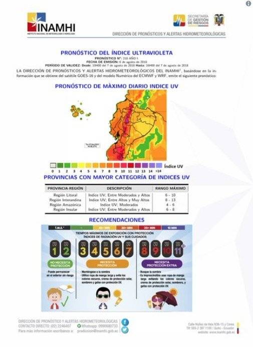 Quito: Inamhi alerta sobre radiación ultravioleta muy alta para este 7 de agosto