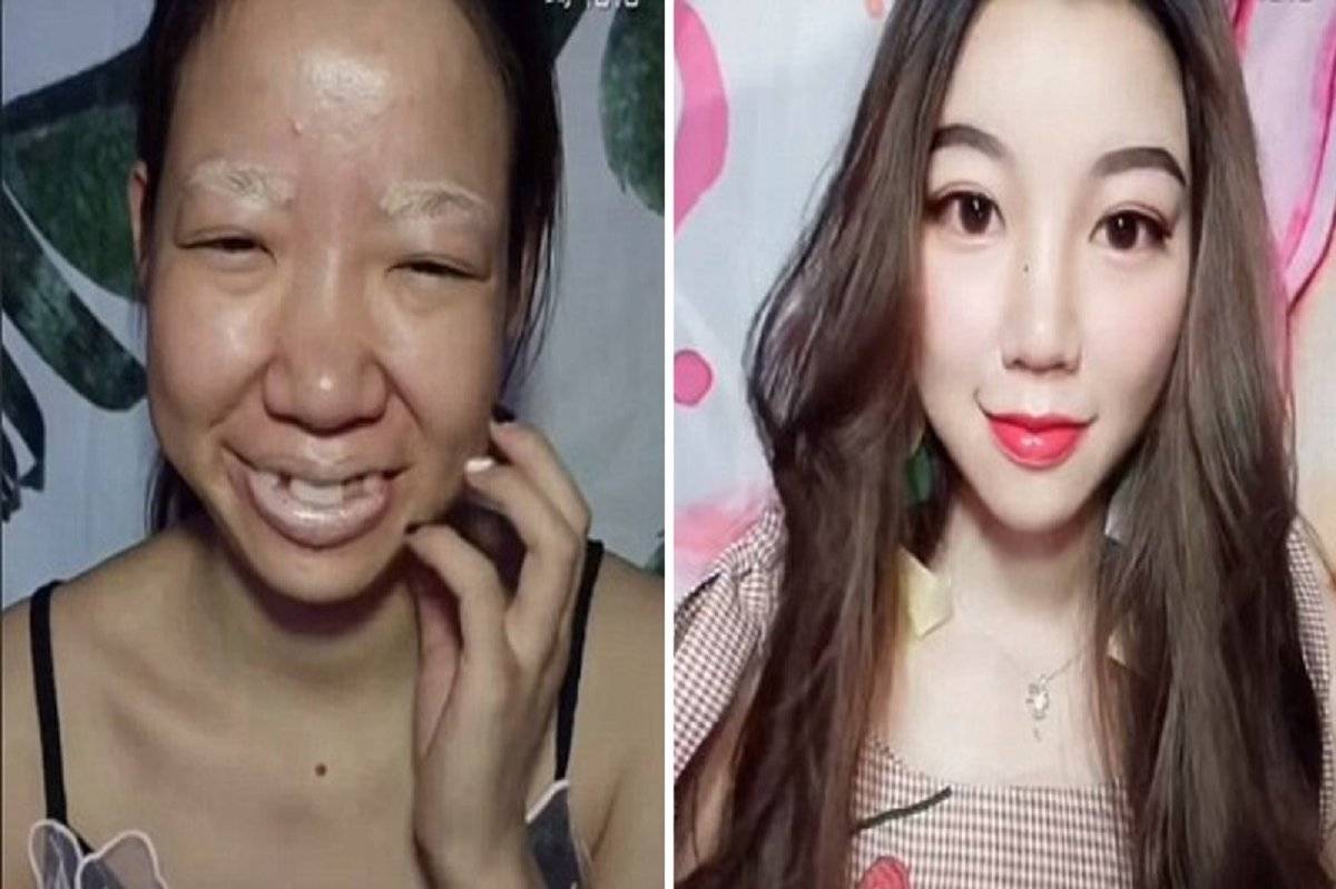 Mujer maquillaje cambio rostro
