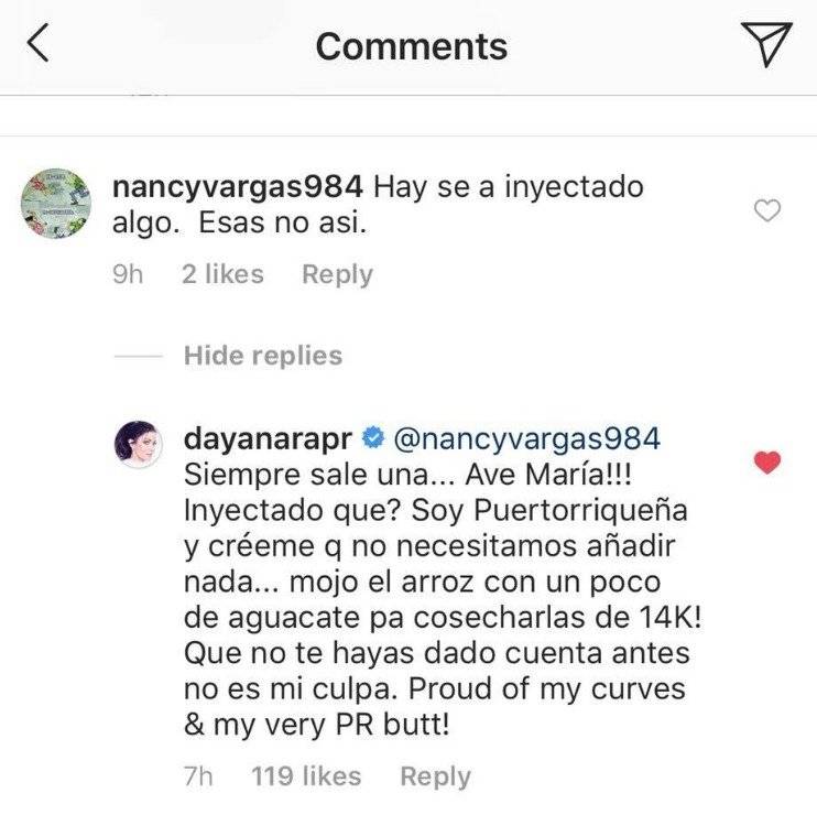 Comentario de Dayanara a una hater