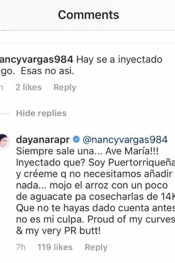 Comentario de Dayanara a una hater