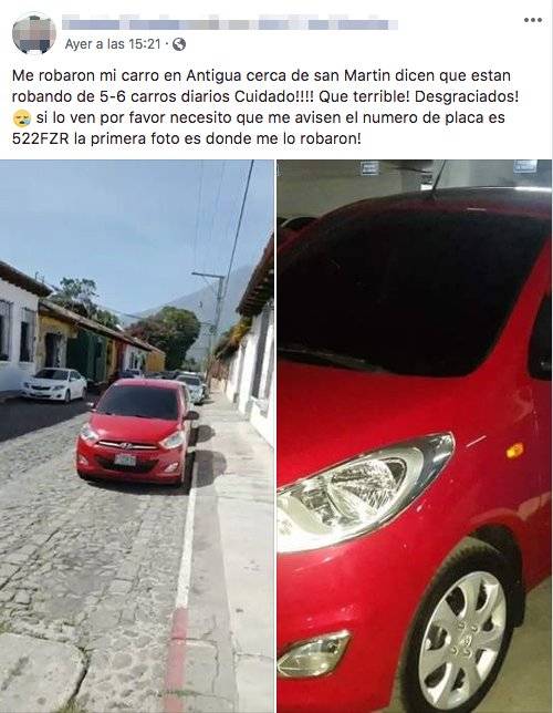Persona denuncia robo de su carro en La Antigua