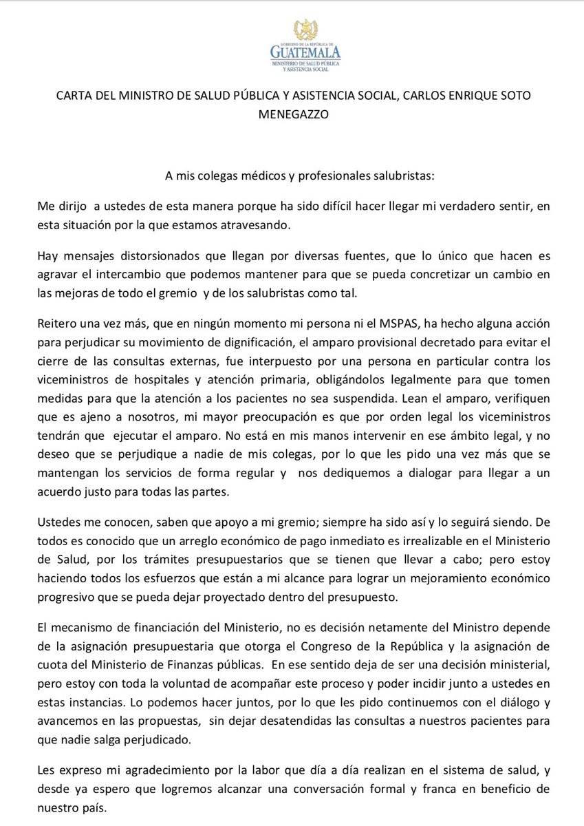 Carta del ministro de Salud