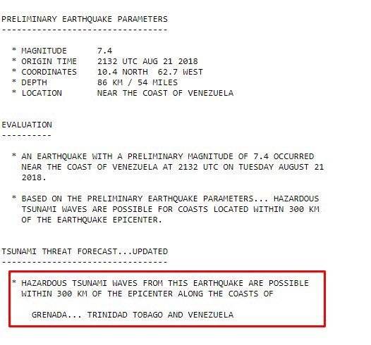 Alerta de Tsunami en Venezuela
