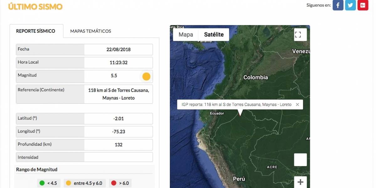 Sismo de 7,1 de magnitud se registra entre Perú y Brasil
